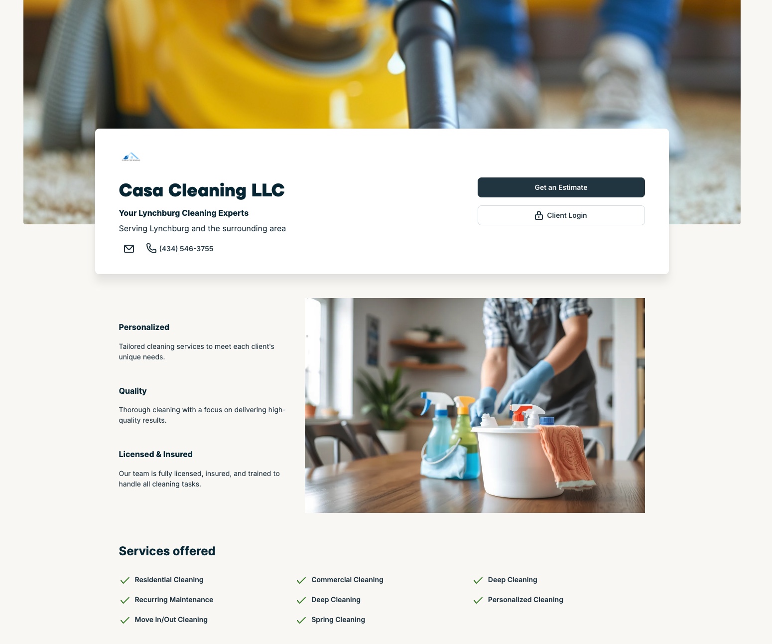 image of Casa Cleaning's website made in Jobber